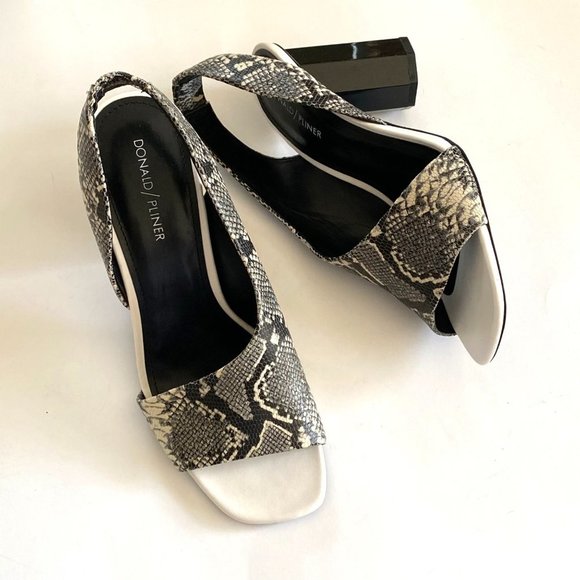 Donald Pliner slingback heels asymmetric open toe snake reptile sz 8M 8 - Picture 7 of 12